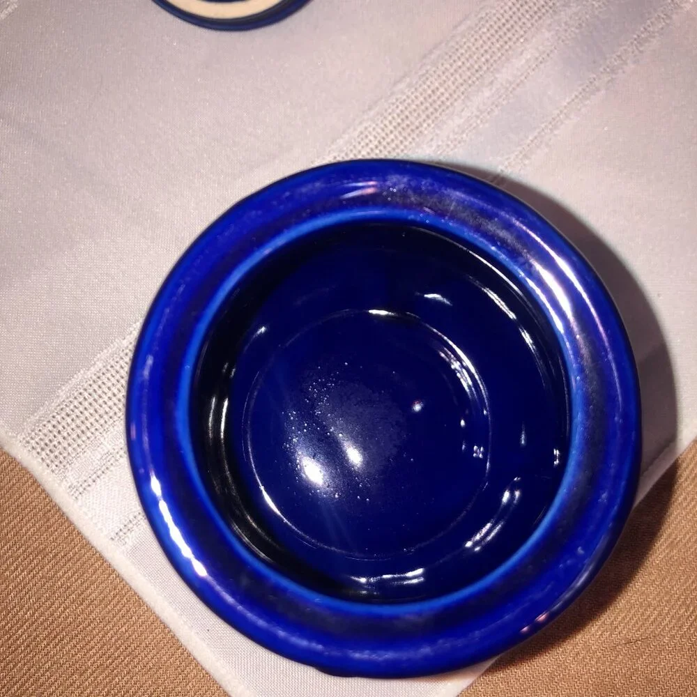 Cobalt Blue Ceramic Creamer Pitcher & Sugar Set featuring embossed fruit design - Picture 3 of 9